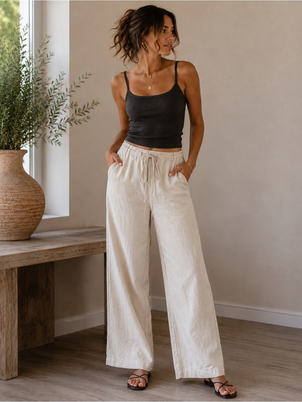 GAP 100% Linen Wide-Leg Pants